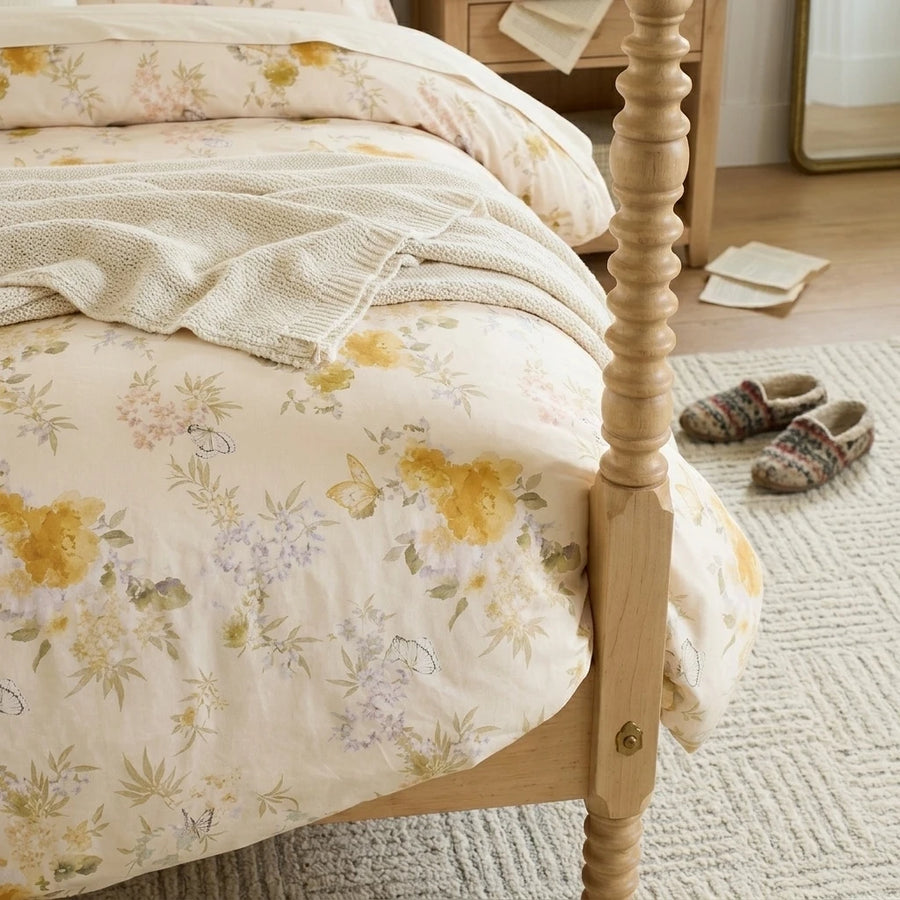 matching cream meadow floral pillowcase shams detail