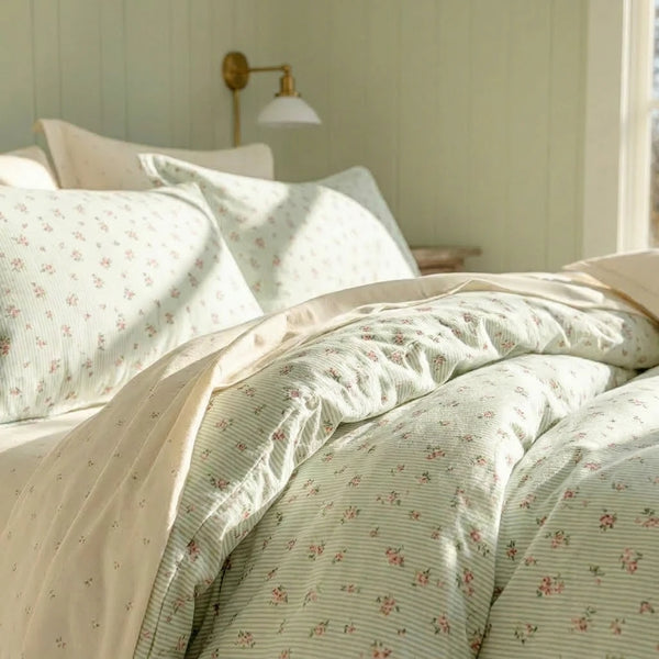 matching floral pillow shams reversible pinstripe duvet design