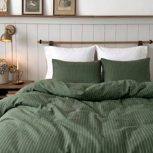 matching forest pinstripe pillow shams dark green bed linens