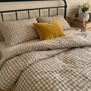 matching mushroom taupe gingham pillow shams vintage check detail