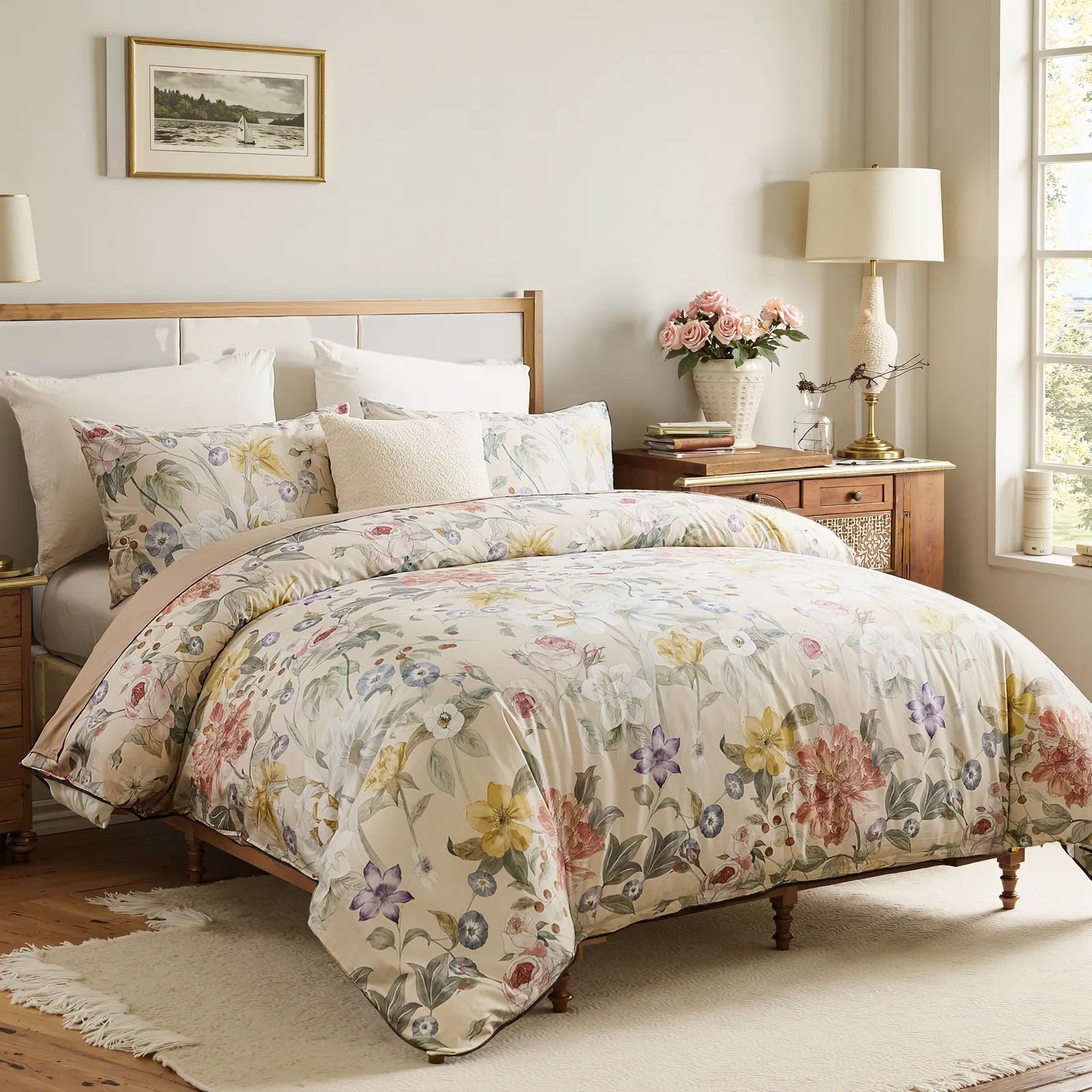 Matching pillowcases with spring blossom design