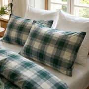 matching pine forest plaid pillow shams cotton bedding detail