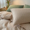 matching pinstripe pillow shams toasted sand duvet cover detail