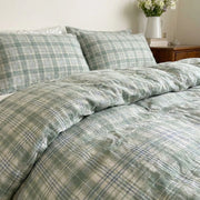 matching plaid check pillow shams meadow mist green bedding detail