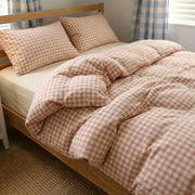 matching rose pink gingham pillow shams vintage bedding detail