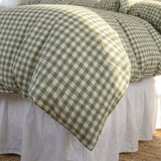 matching sage green gingham pillow shams cottagecore bedding detail