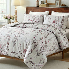 Side angle of mauve floral bedding set