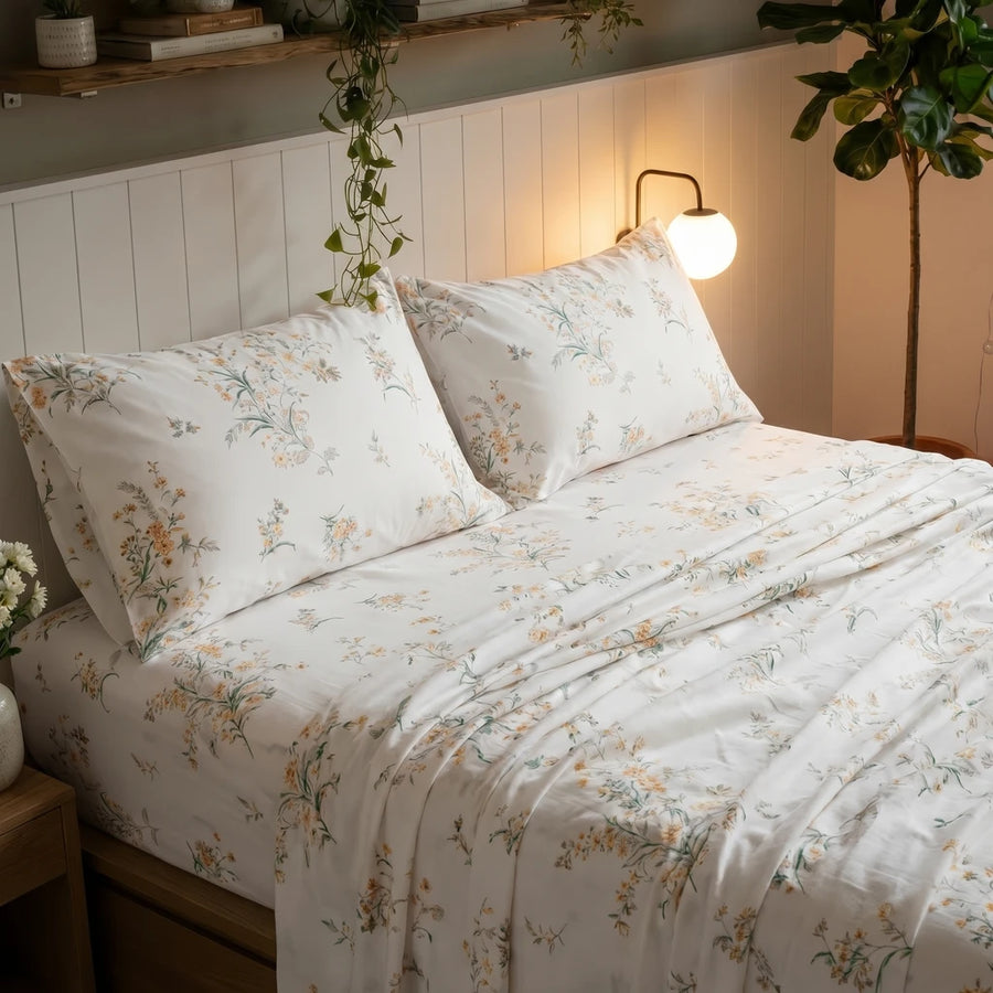 meadow cream floral pillowcases cottagecore bedroom styling