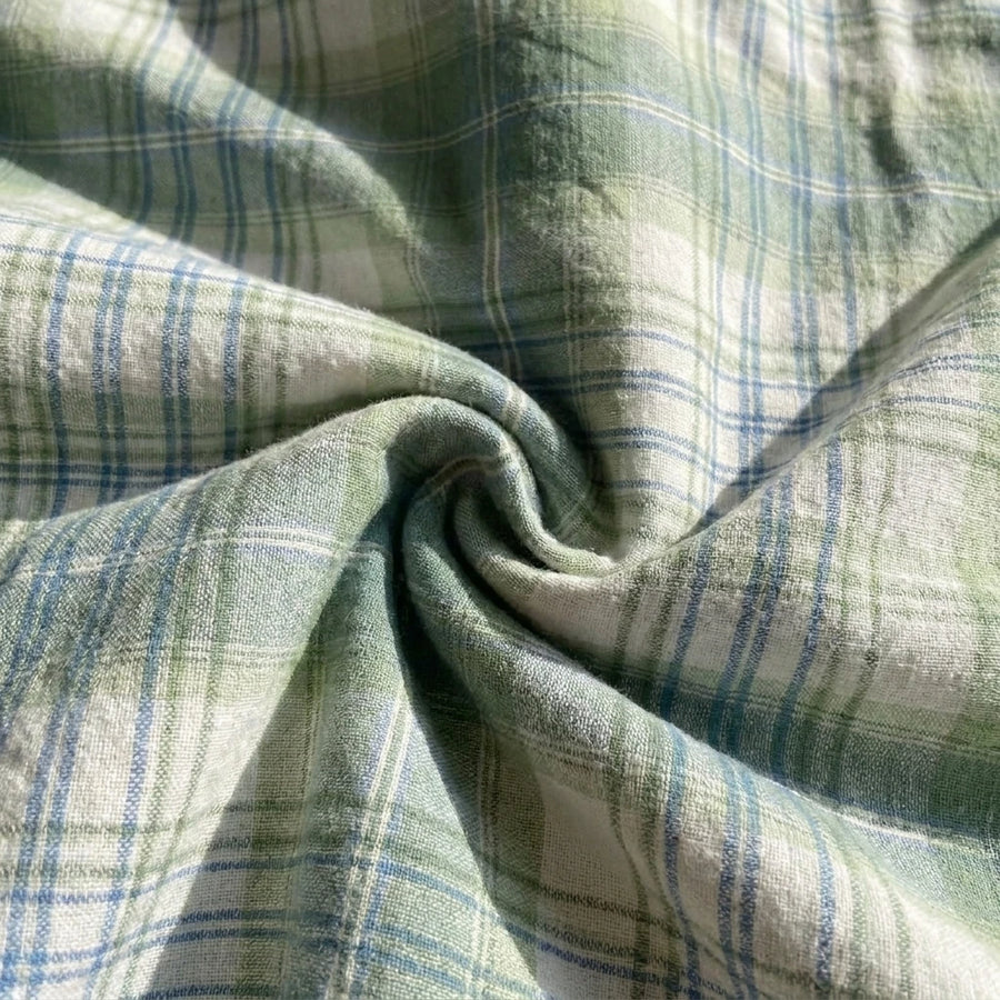 meadow mist plaid fabric texture close up high quality check print