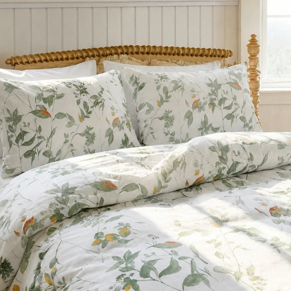 meadow sage bloom duvet cover set white green botanical bedding