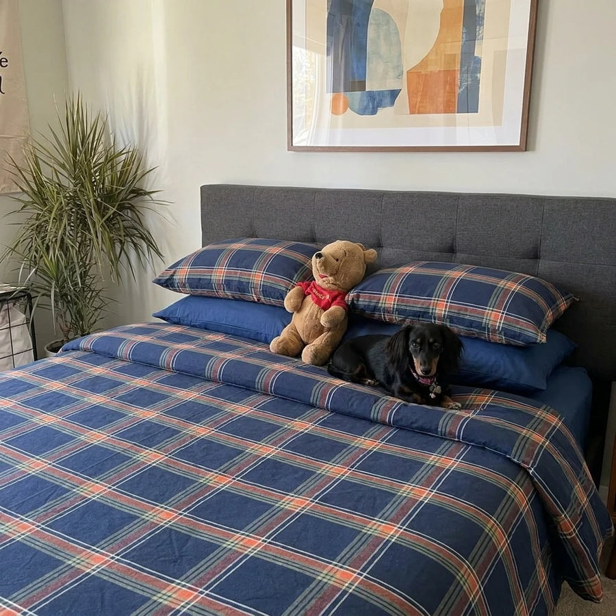 midnight ember plaid duvet cover set navy red bedding main