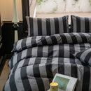 minimalist coal bold striped bedding master bedroom