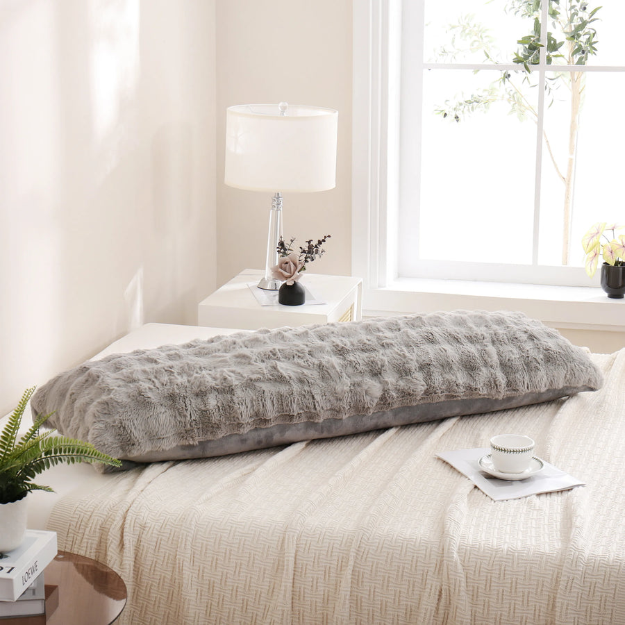 minimalist grey rabbit fur style body pillow case decor