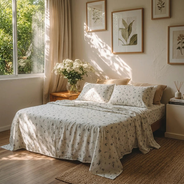 minimalist meadow sprig sheet set warm aesthetic bedroom decor