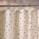minimalist meadow sprig shower curtain cream green metal rings tile wall