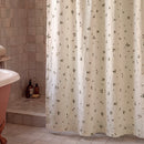 minimalist meadow sprig shower curtain cream green terracotta tub corner