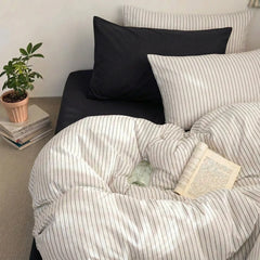 minimalist striped bedding set black white pinstripe