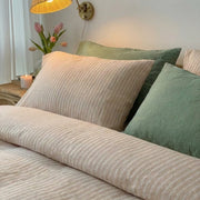 minimalist toasted sand striped duvet cover modern scandi bedroom