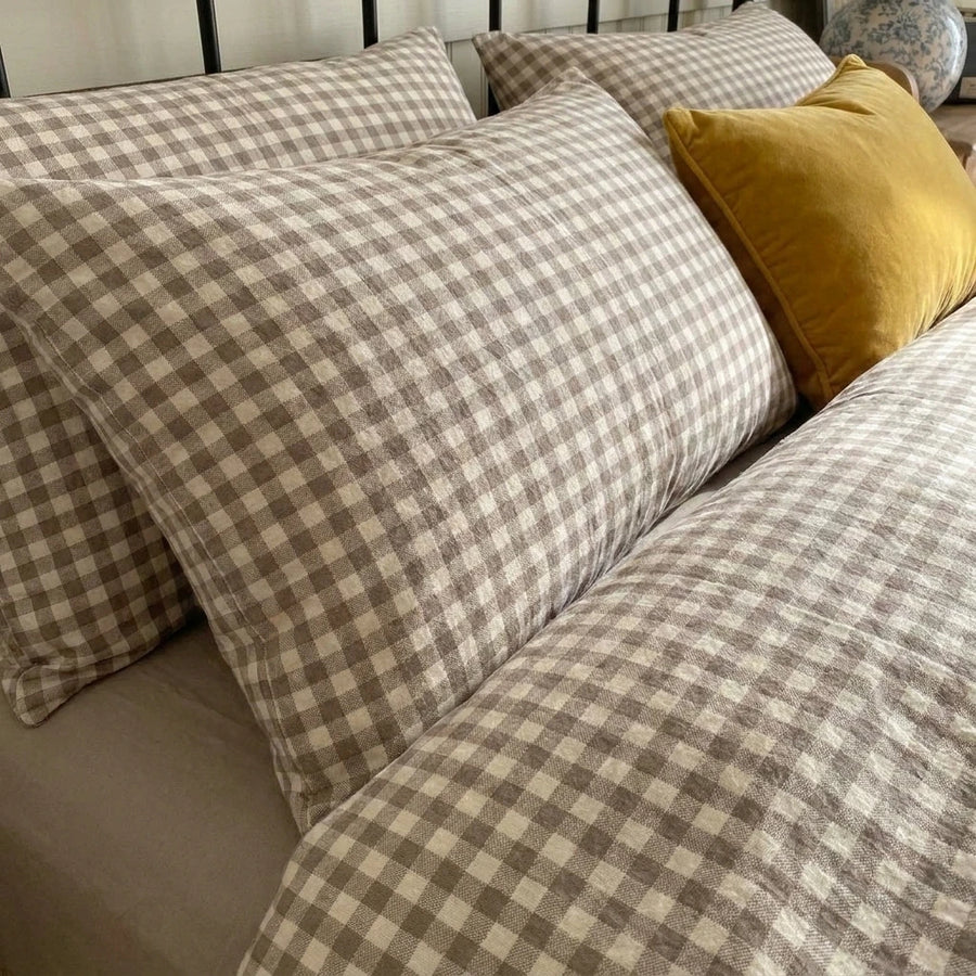 modern farmhouse mushroom taupe check duvet cover bedroom decor