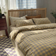 modern ochre plaid quilt cover industrial style bedroom decor