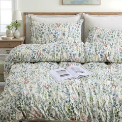 Multicolor floral cotton duvet set headboard closeup