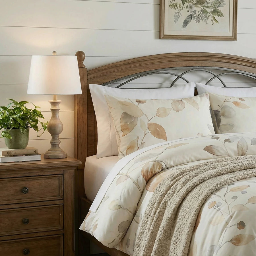 nature inspired amber leaf comforter set modern farmhouse style