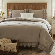 neutral beige ruffled quilt set farmhouse bedroom decor