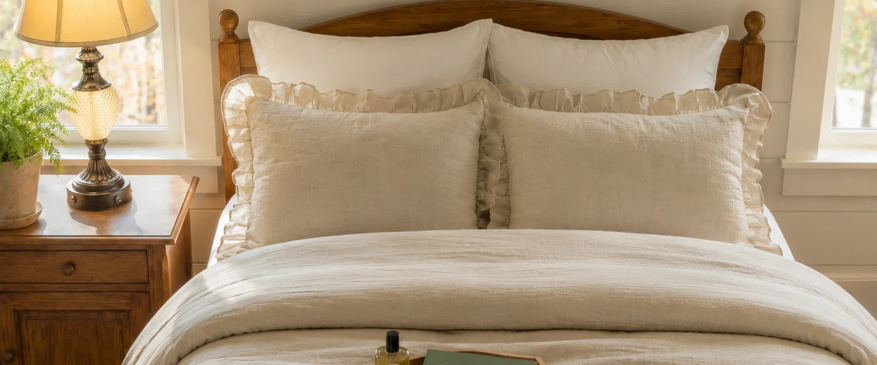 nostalgic rhapsody flax oatmeal ruffle bedding set