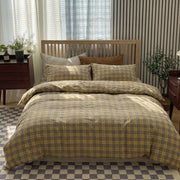 ochre and slate modern plaid duvet cover set yellow grey bedding main