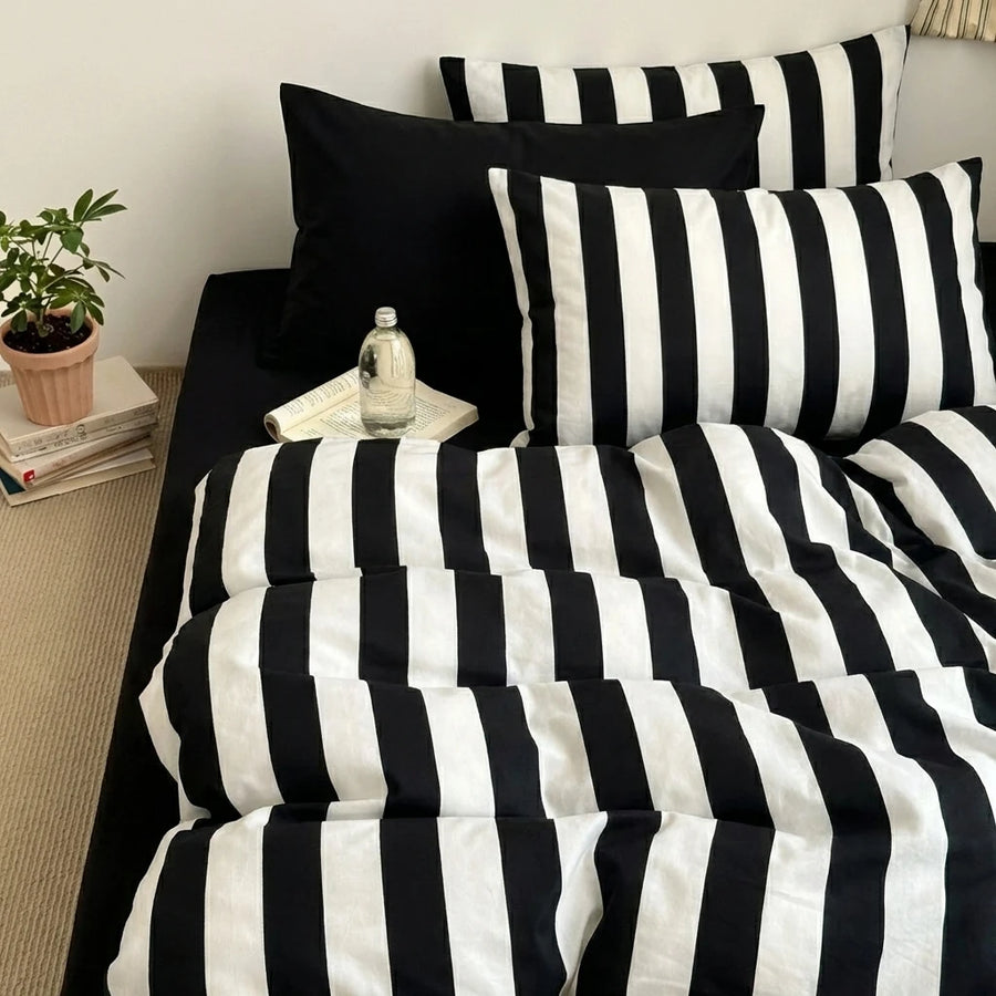 onyx stripe black white striped duvet set bold
