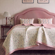 orchard flora washed cotton linen quilt dusty pink red striped headboard full bed