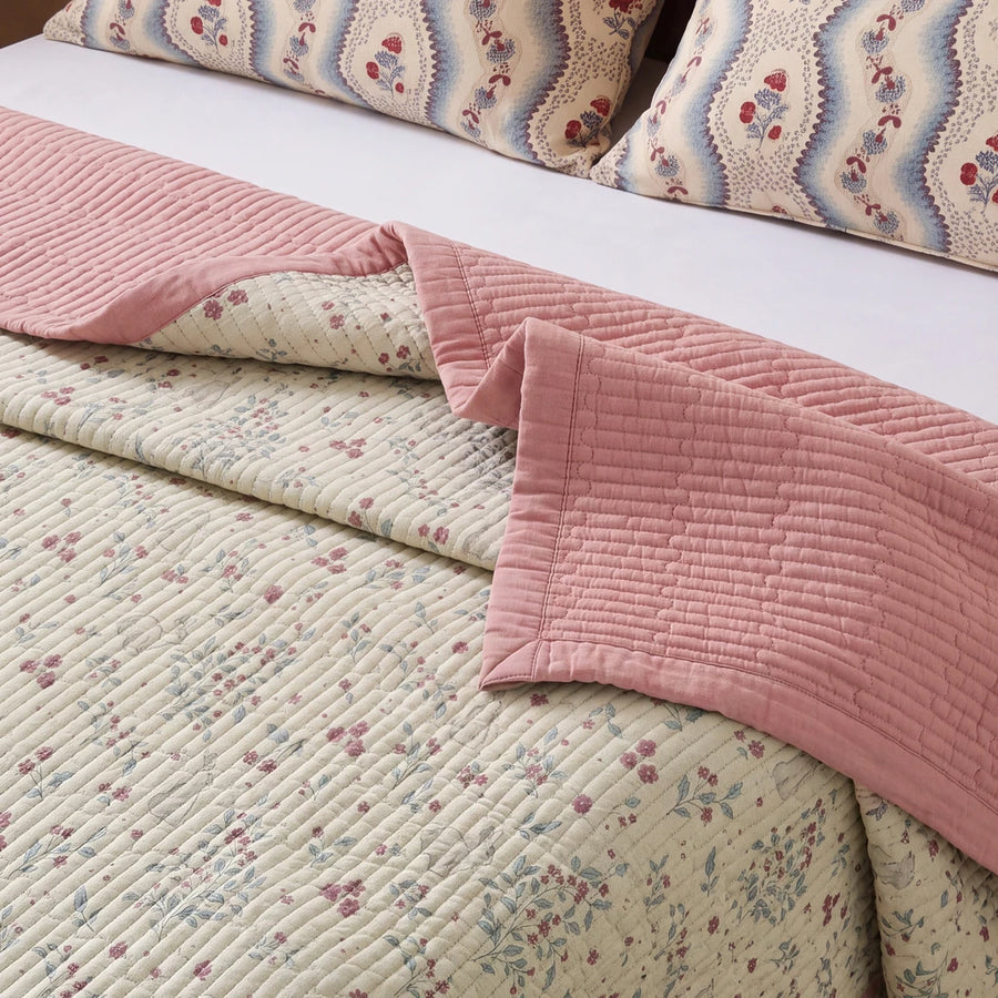 orchard flora washed cotton linen quilt dusty pink solid reverse wave pattern pillows
