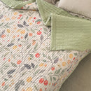 orchard flora washed cotton linen quilt sage green solid reverse fruit botanical print