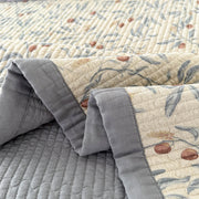 orchard flora washed cotton linen quilt slate blue solid reverse border detail
