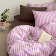 orchid trio purple striped duvet cover set display