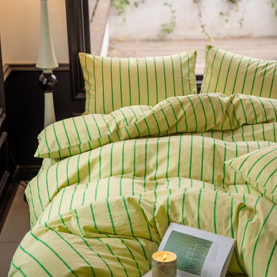 pastel mint striped bedding set spring style