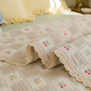 pastoral cottage floral cotton blanket oatmeal cherry main