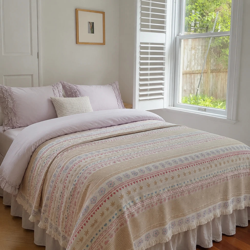 pastoral fringe cotton blanket pastel folk main