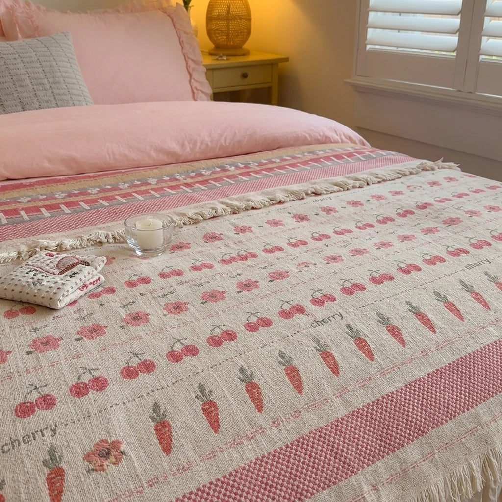 pastoral fringe cotton blanket sweet harvest setup