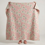 patchwork floral cotton blanket wildflower blush bedroom