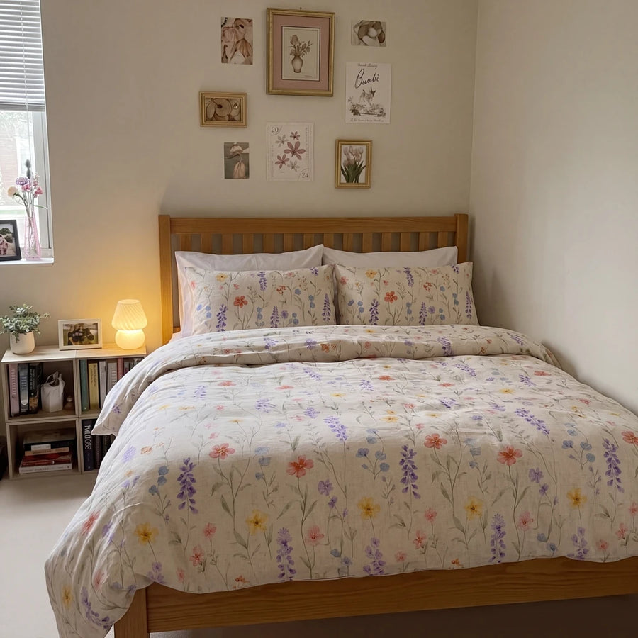 petal reverie floral duvet cover set cream pastel botanical bedroom decor