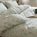 petite bloom pinstripe duvet cover botanical print detail