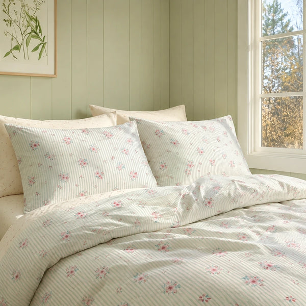petite bloom pinstripe duvet cover set mint pink floral striped bedding