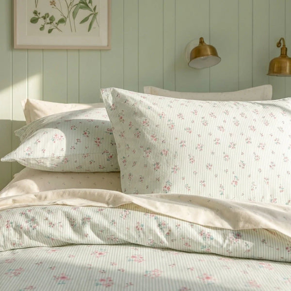 petite bloom pinstripe fabric texture close up botanical print