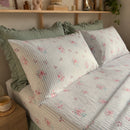 petite bloom pinstripe pillowcase sage green ruffle layered