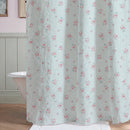 petite bloom pinstripe shower curtain blue pink clawfoot tub green wainscoting