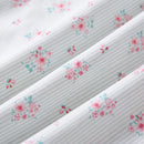 petite bloom pinstripe shower curtain blue pink fabric texture close up