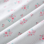 petite bloom pinstripe shower curtain blue pink fabric texture close up