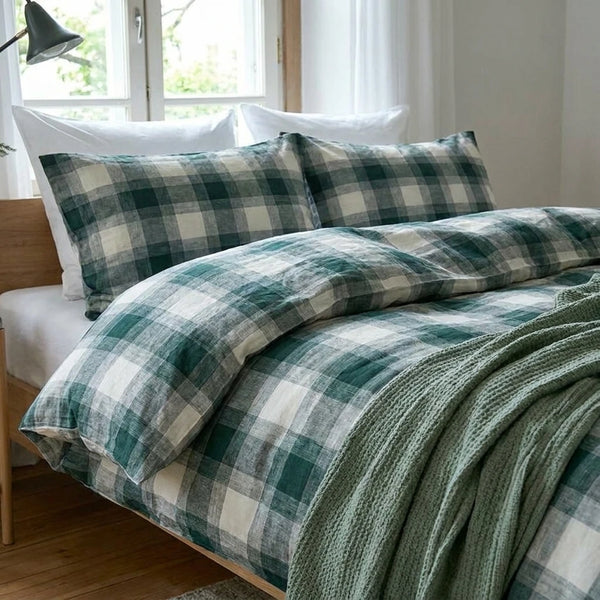 pine forest plaid duvet cover set dark green check bedding main