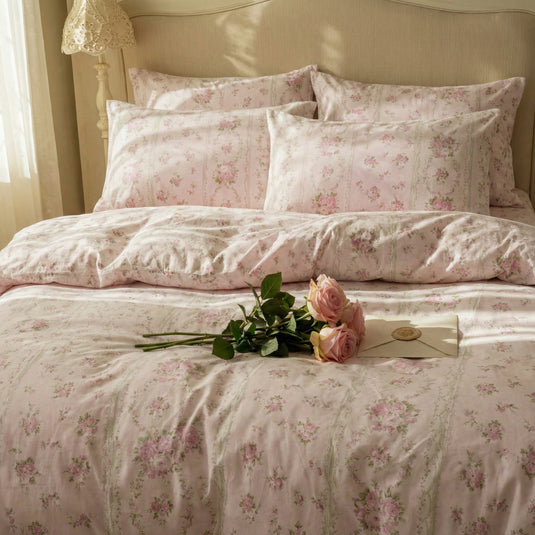 straight on view of pink rose duvet